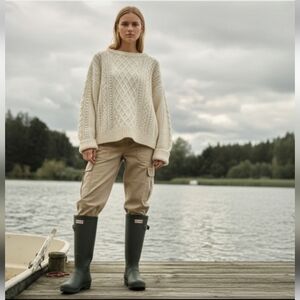 Classic Cream Fisherman Cable Knit Wool Sweater